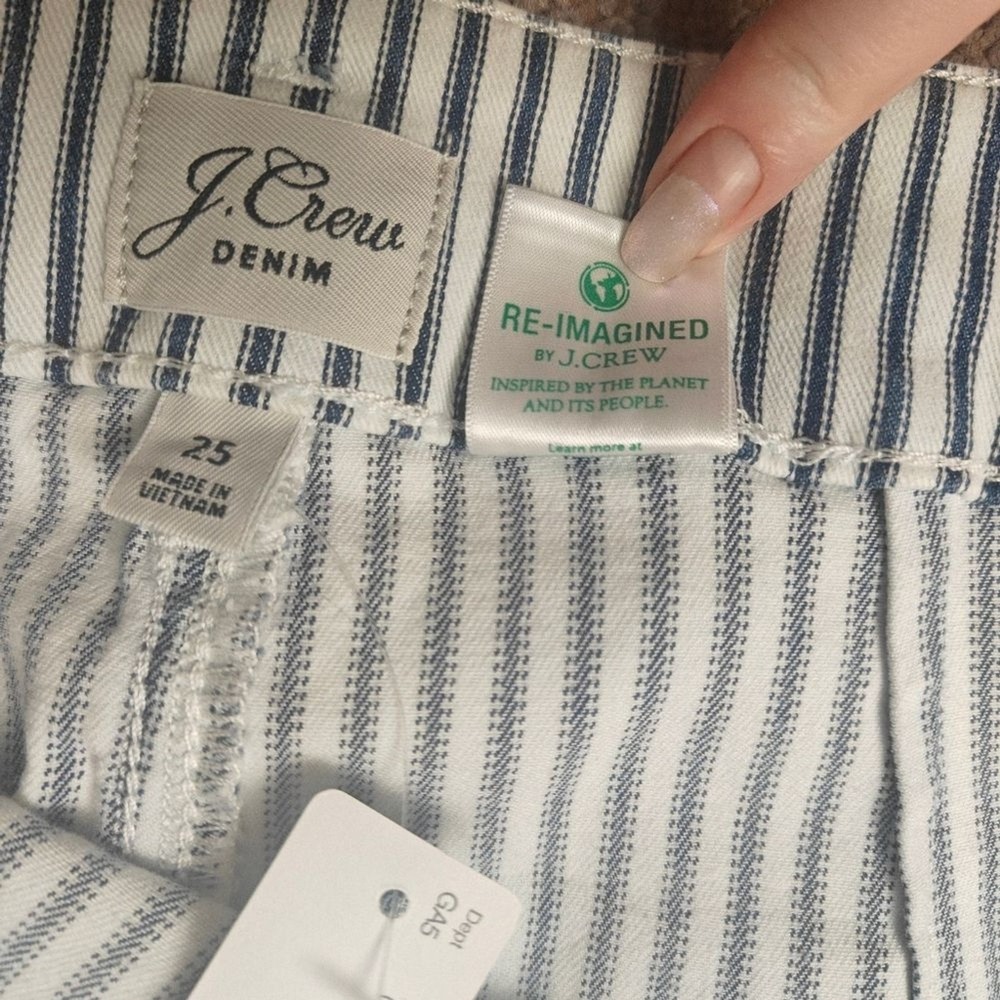 NWT J.Crew Denim Hickory‎ Stripe Tie-Waist Pencil Skirt Blue White Size 25 AO470 - Picture 7 of 11